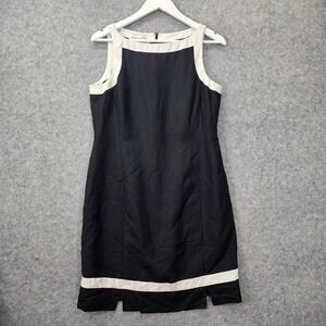 Vintage Linen Shift Dress Women M 8 JONES NEW YORK Black Colorblock Mod Cocktail